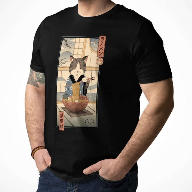 Japońska koszulka Ukiyo e Neko Ramen