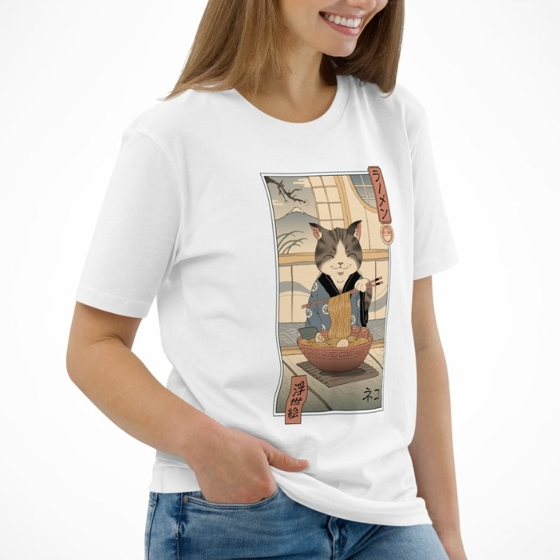 Japońska koszulka Ukiyo e Neko Ramen