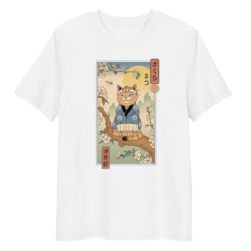 Japońska koszulka Ukiyo e Neko Sakura S / Blanc