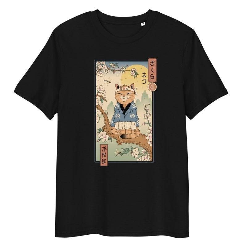 Japońska koszulka Ukiyo e Neko Sakura S / Noir