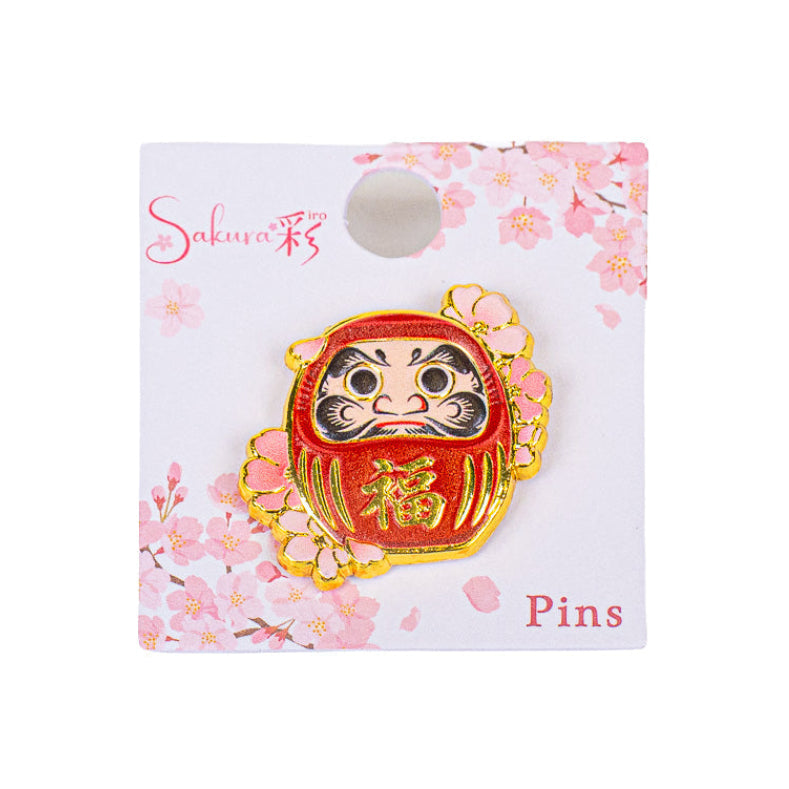 Japońska Metalowa Przypinka z Motywem Daruma i Sakura