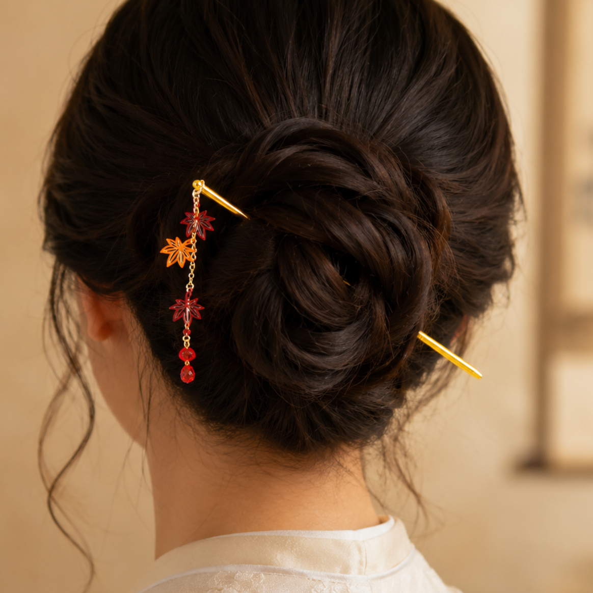 Japońska Spinka do Włosów Kanzashi - Liście Momiji