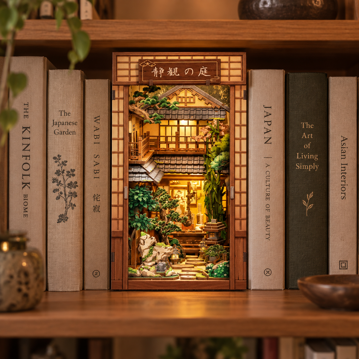 Japoński Book Nook Serene Courtyard