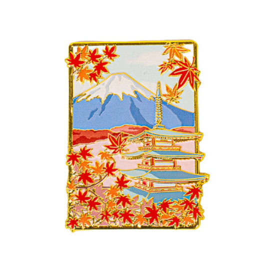 Japoński Metalowy Magnes - Momiji Pagoda i Fuji