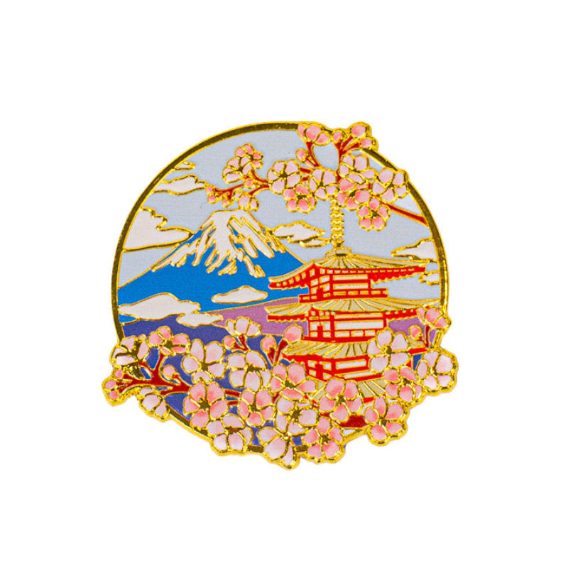 Japoński Metalowy Magnes - Pagoda Fuji i Sakura