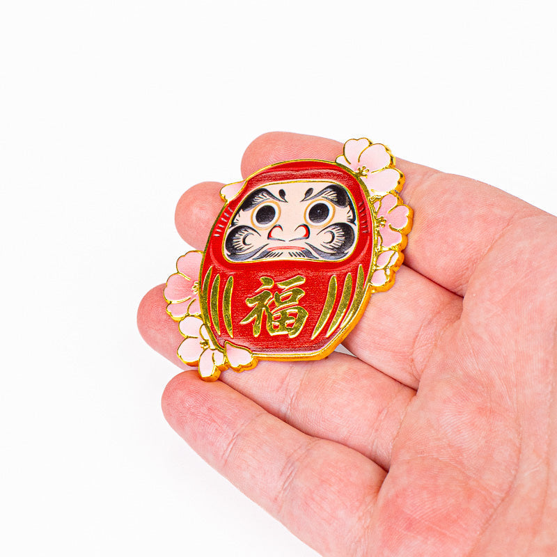 Japoński Metalowy Magnes z Motywem Daruma i Sakura