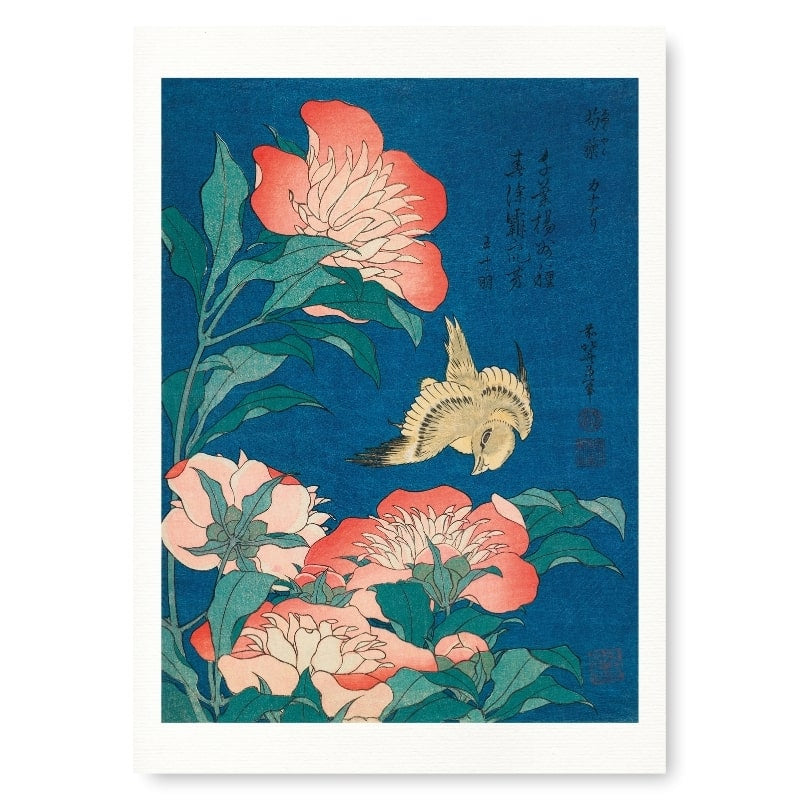 Japoński nadruk Peonies & Canary A3