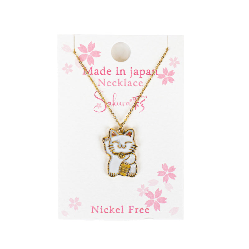 Japoński Naszyjnik z Zawieszką Maneki-Neko - Biało-Złotą