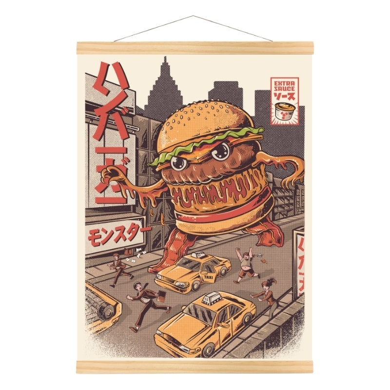Japoński plakat Burgerzilli A3