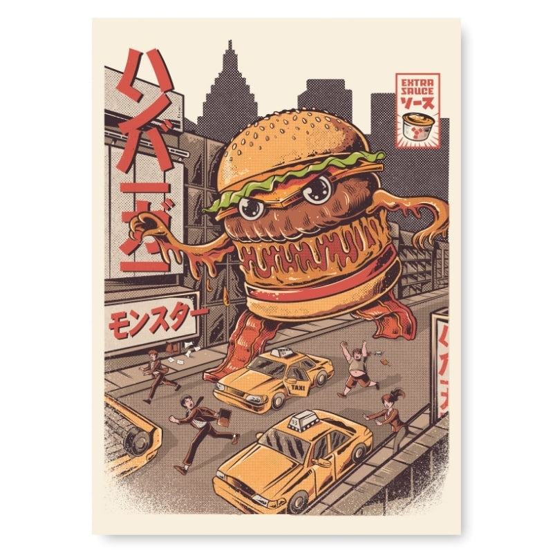 Japoński plakat Burgerzilli A3