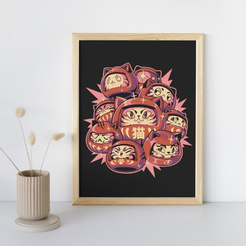 Japoński plakat Daruma Cat A3