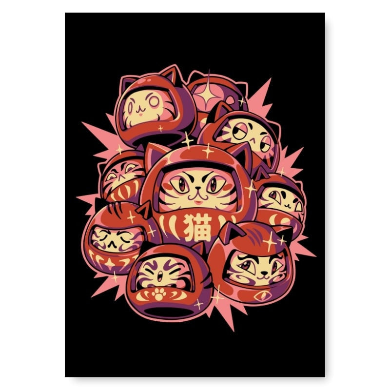 Japoński plakat Daruma Cat A3
