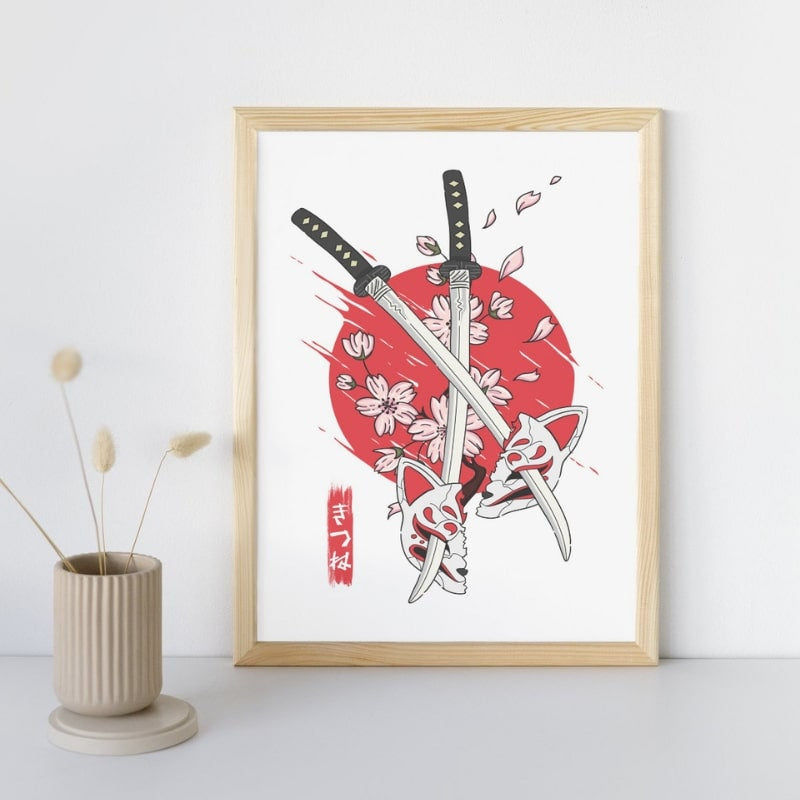 Japoński plakat Kitsune & Katana A3