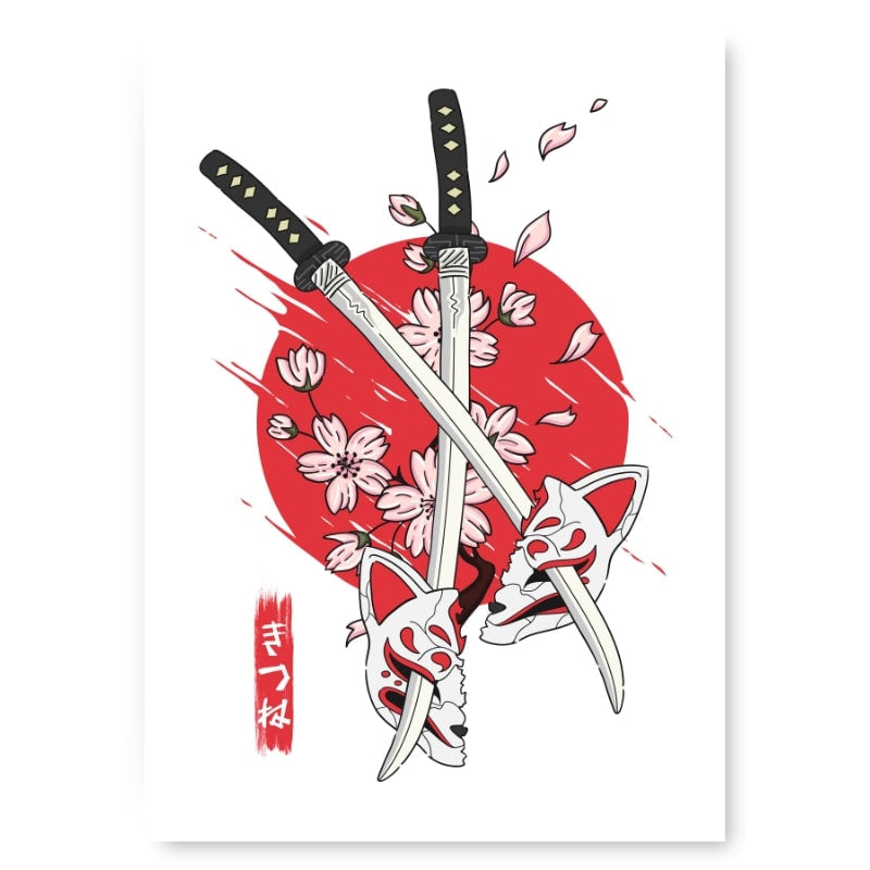 Japoński plakat Kitsune & Katana A3