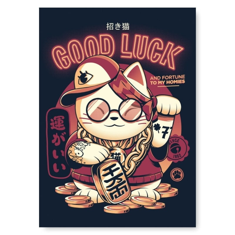 Japoński plakat Maneki Neko A3