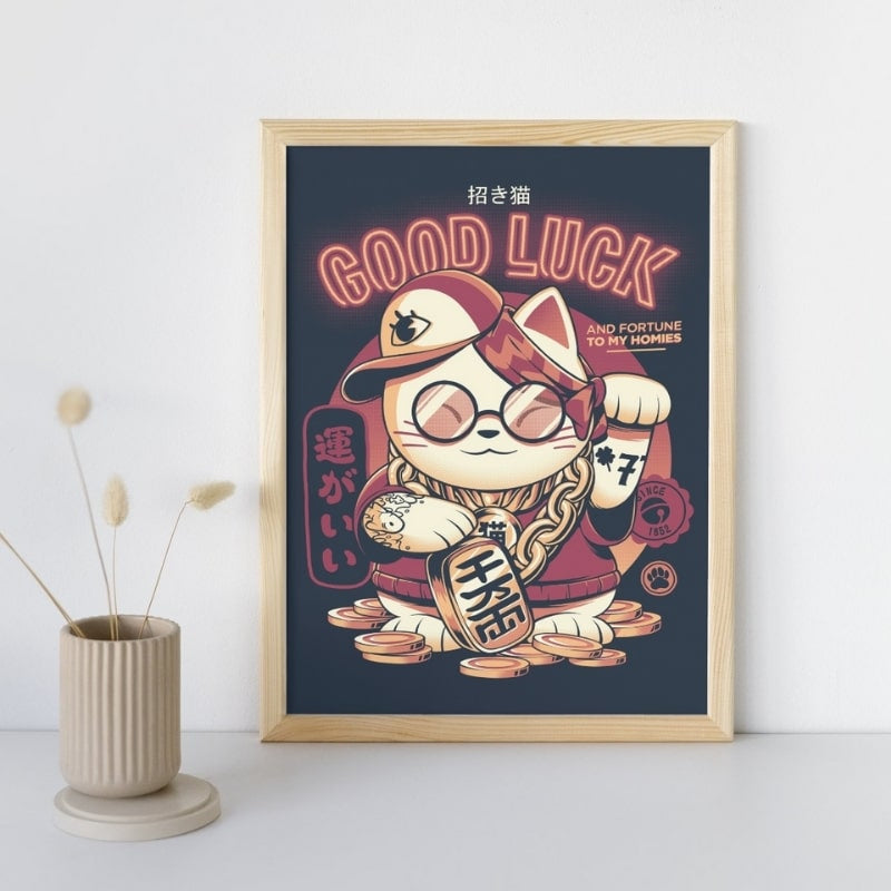Japoński plakat Maneki Neko A3