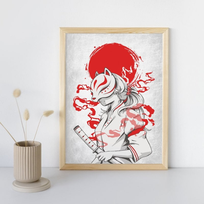 Japoński plakat Samurai Kitsune A3