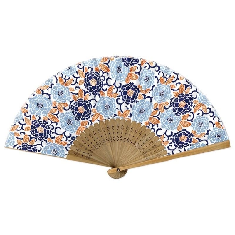 Japoński wachlarz Yuzen Botan Blue