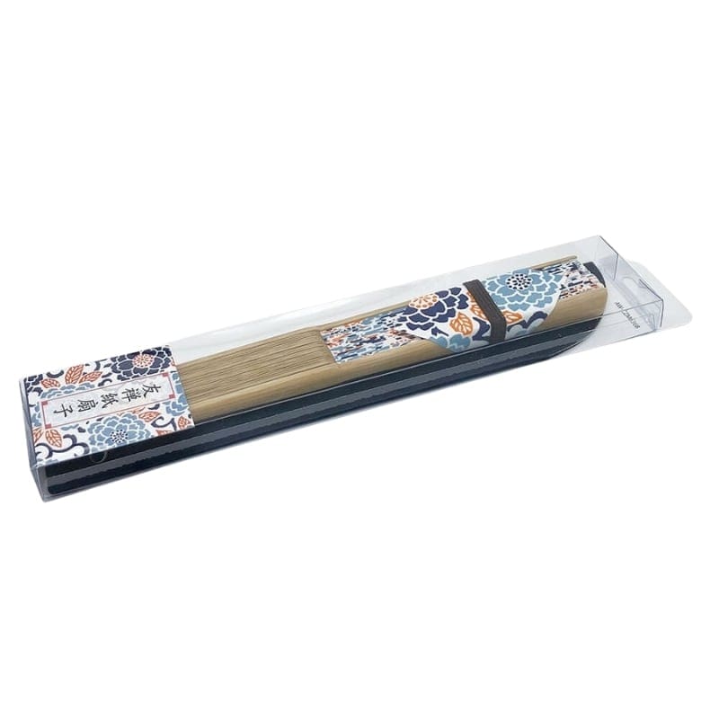 Japoński wachlarz Yuzen Botan Blue