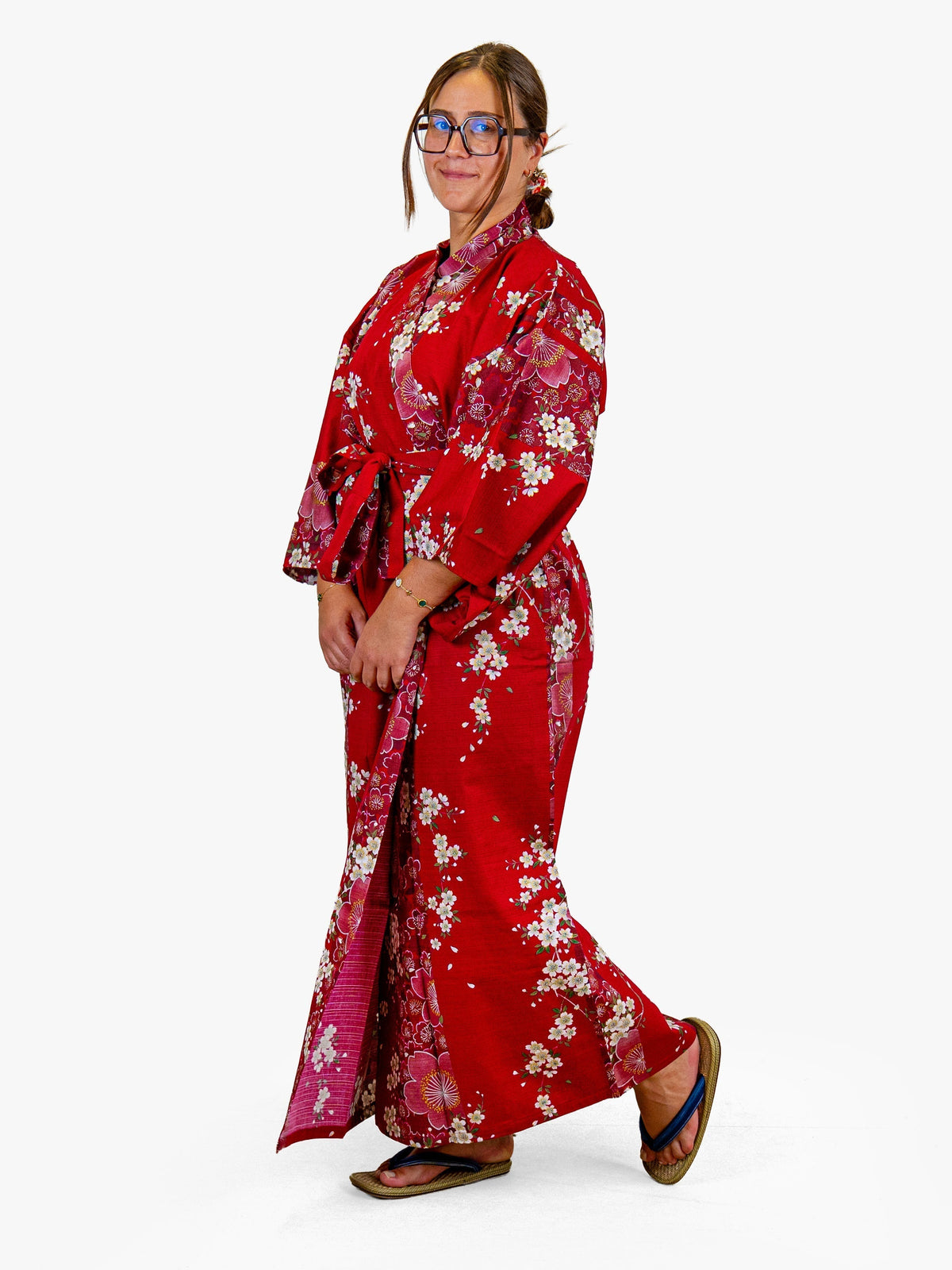 Japońskie Kimono Damskie - Czerwona Sakura