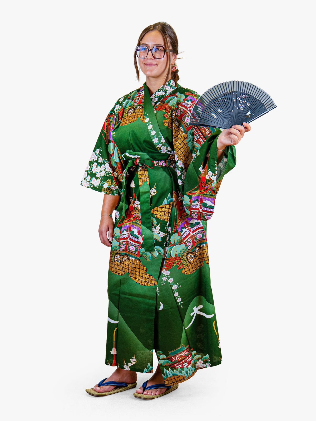 Japońskie Kimono Damskie - Zielona Guruma