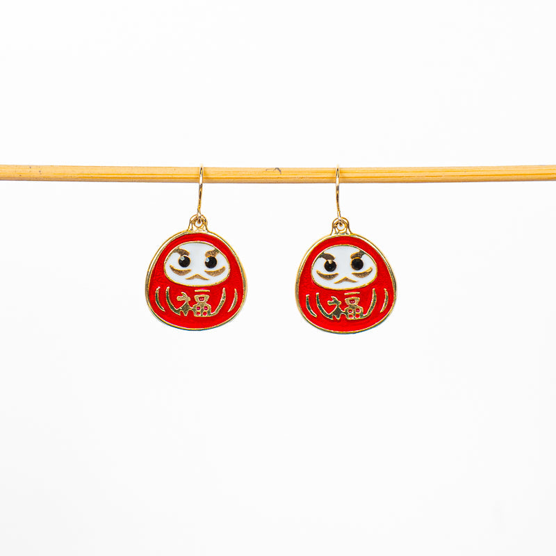 Japońskie Kolczyki Daruma - Czerwono-Złote