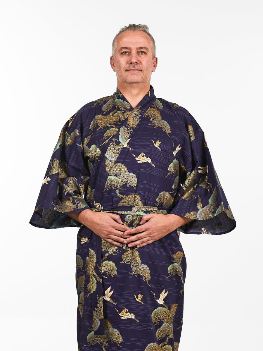 Japońskie Męskie Kimono z Żurawiem i Sosną Uniwersalny rozmiar