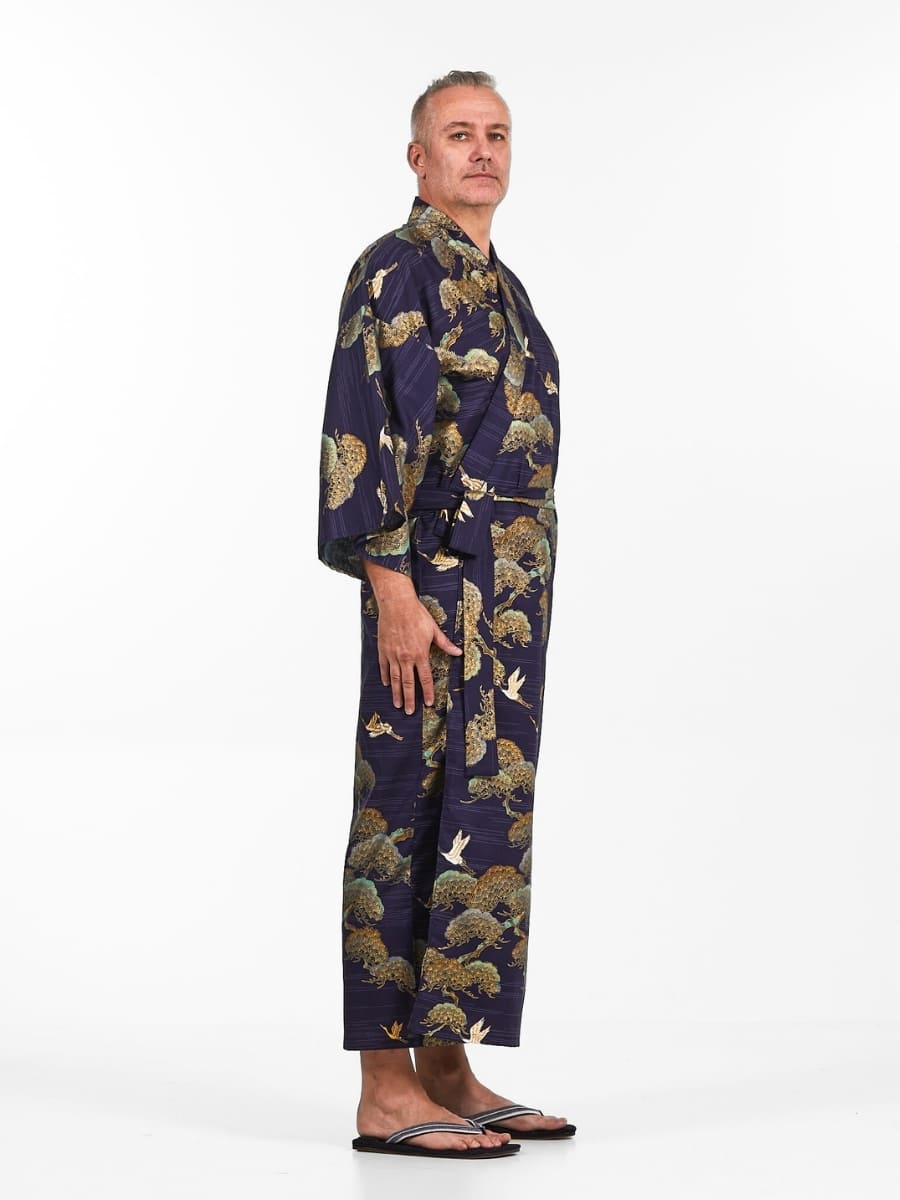 Japońskie Męskie Kimono z Żurawiem i Sosną Uniwersalny rozmiar