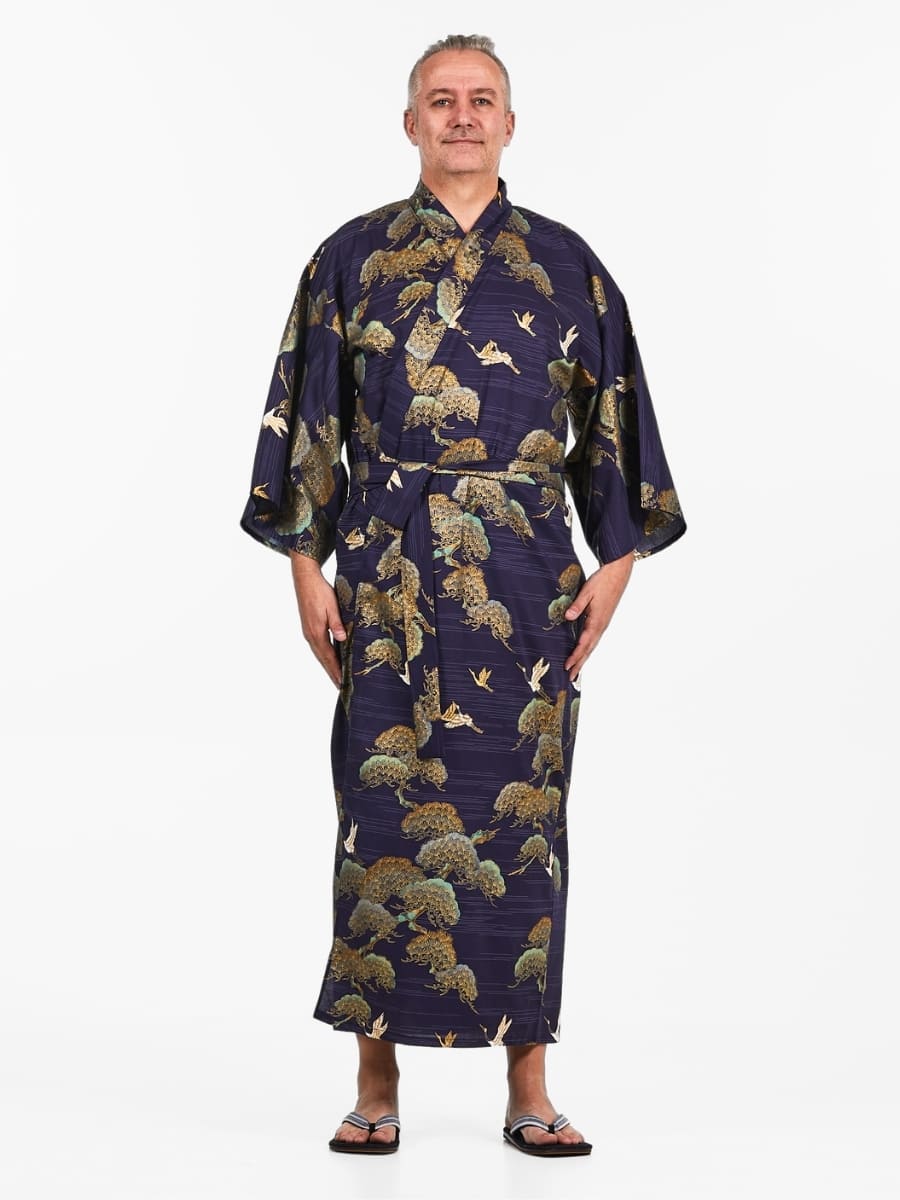 Japońskie Męskie Kimono z Żurawiem i Sosną Uniwersalny rozmiar
