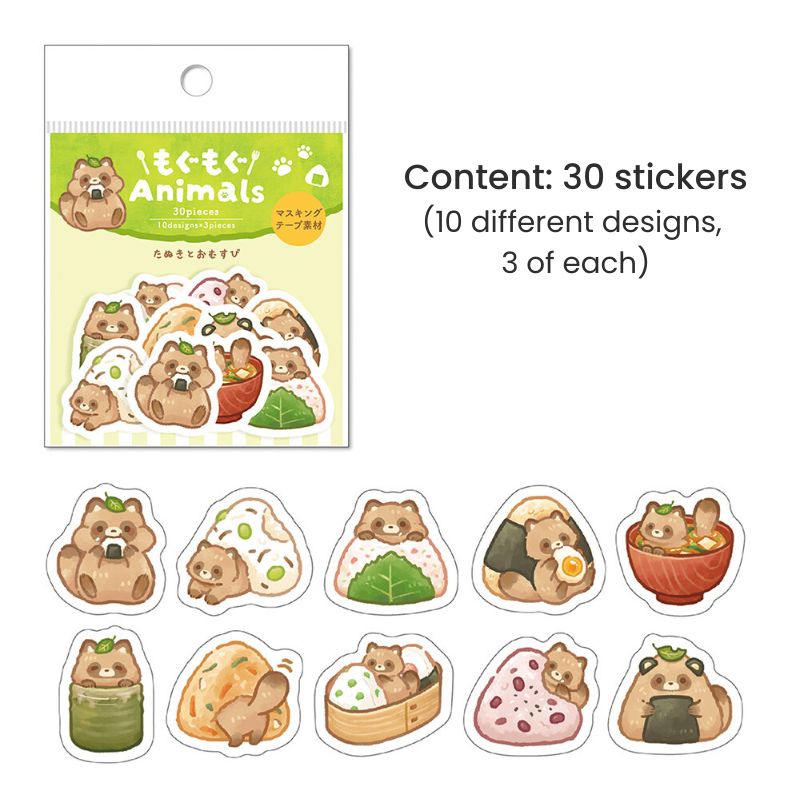 Japońskie Naklejki Tanuki i Onigiri Kawaii