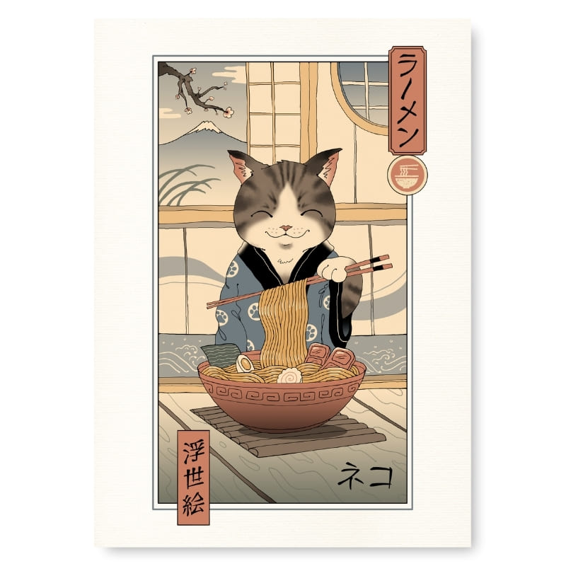 Kot z Ramenem - japoński plakat Ukiyo-e A3
