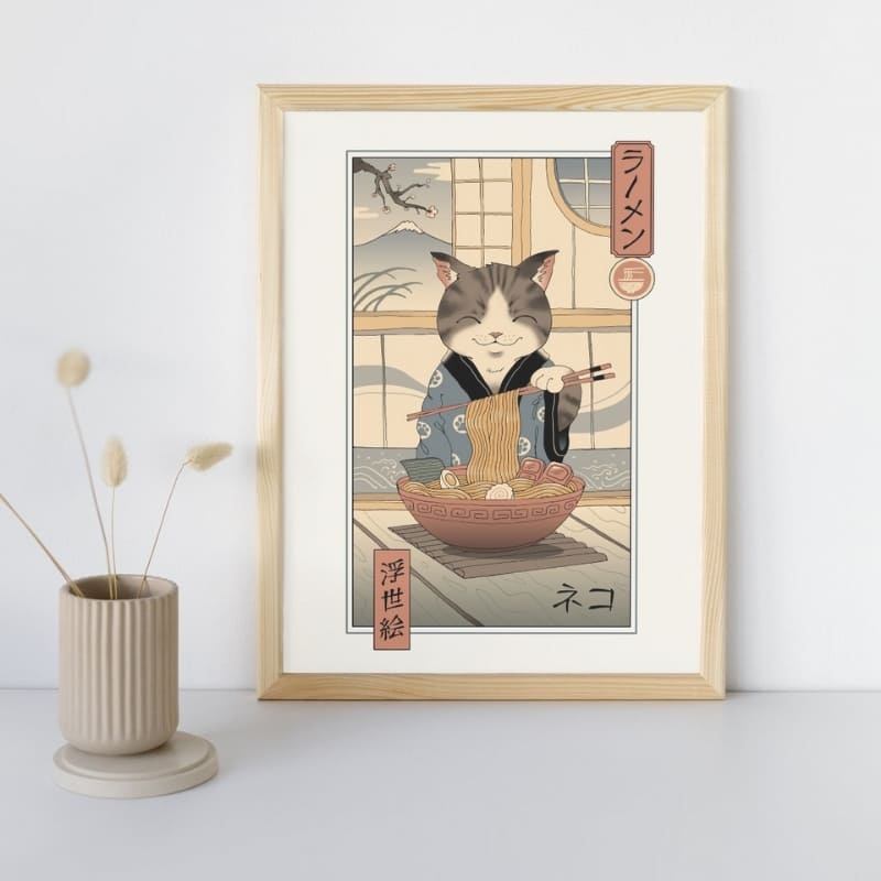 Kot z Ramenem - japoński plakat Ukiyo-e A3