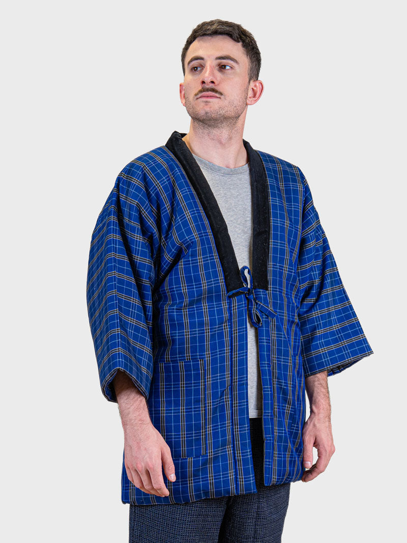 Kurtka Hanten Męska Krata Kōshi - Niebieska ML