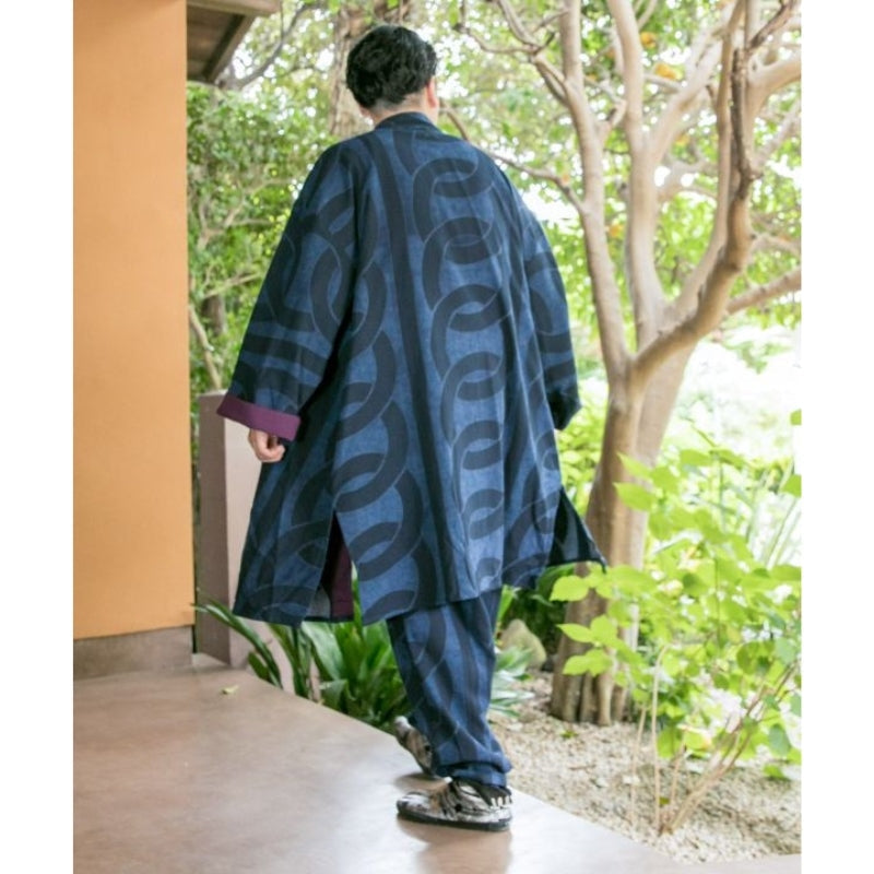 Męskie niebieskie kimono haori Uniwersalny rozmiar