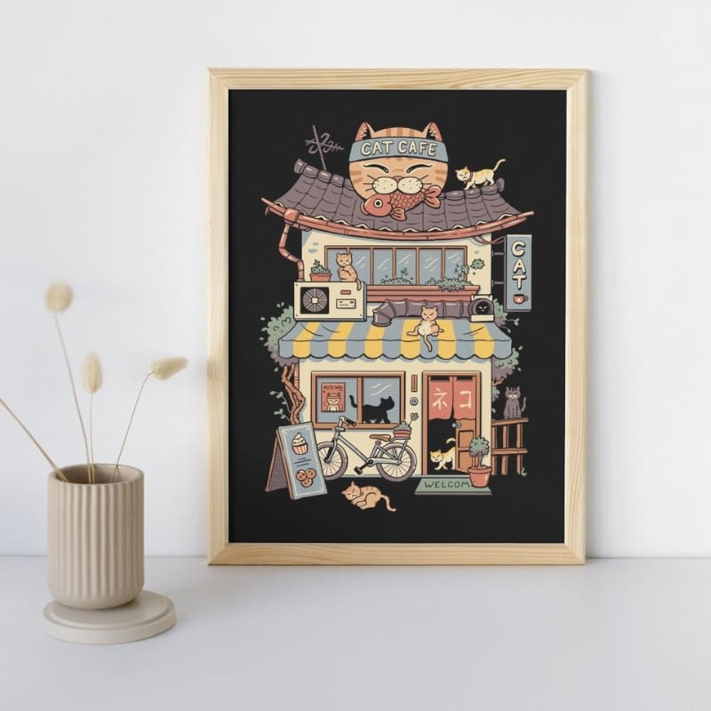 Neko Café - japoński plakat z kocią kawiarnią A3