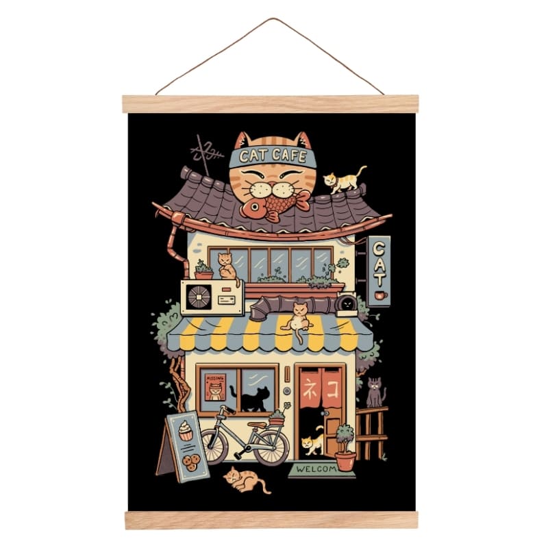 Neko Café - japoński plakat z kocią kawiarnią A3