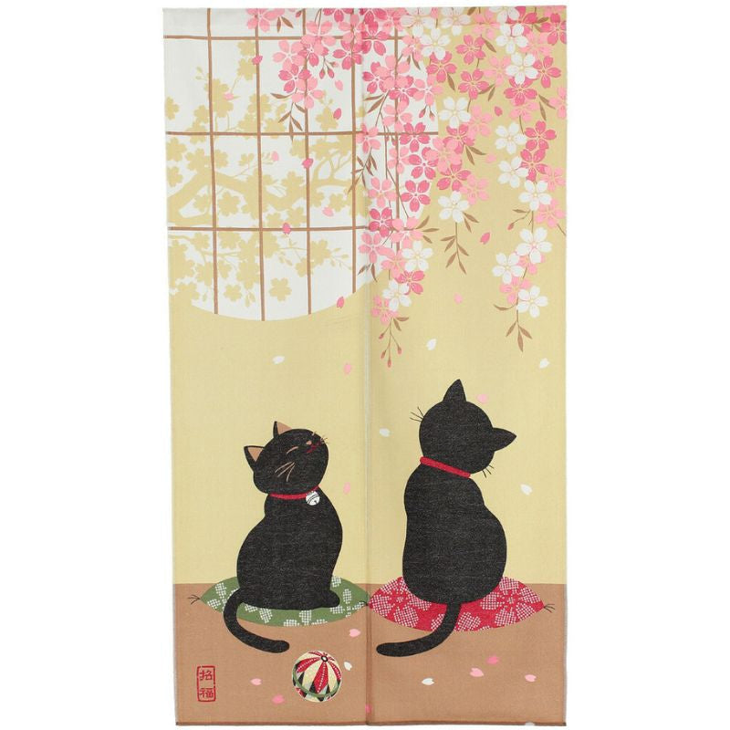 Noren Japanese Sakura Neko 85 x 150 cm
