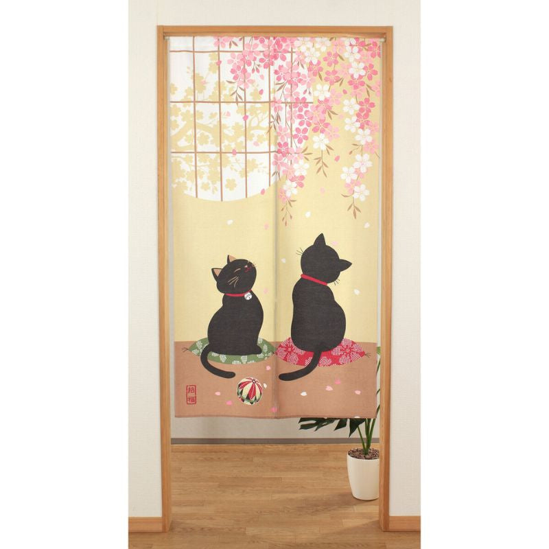 Noren Japanese Sakura Neko 85 x 150 cm
