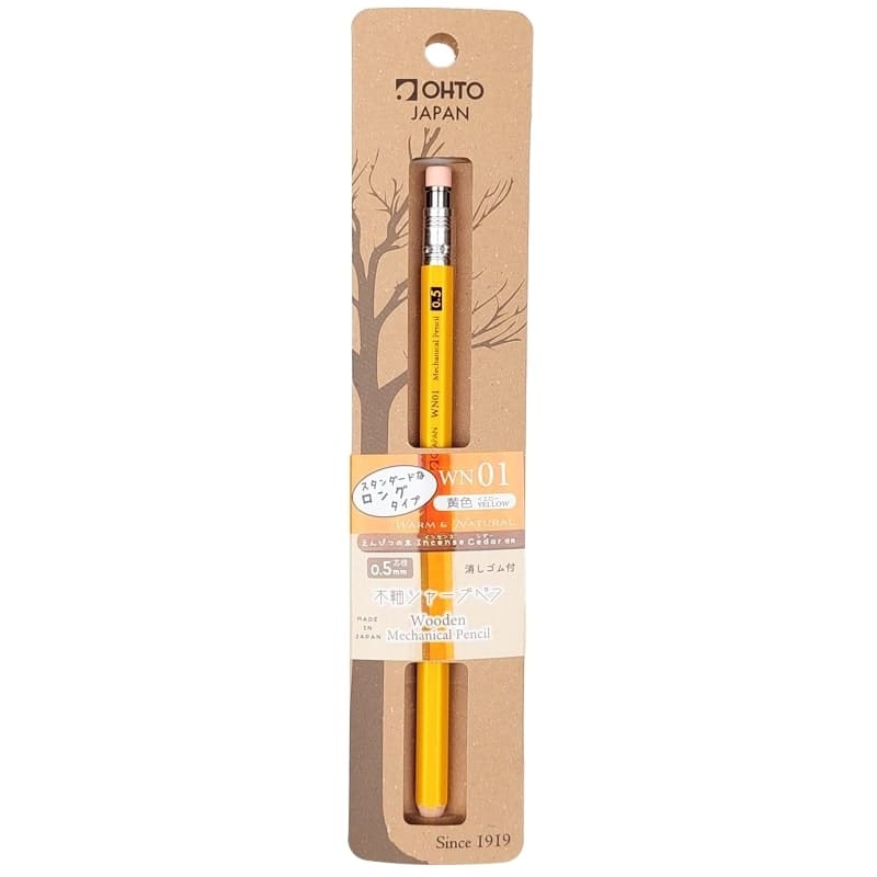 OHTO Drewniany ołówek mechaniczny 0,5 mm Żółty