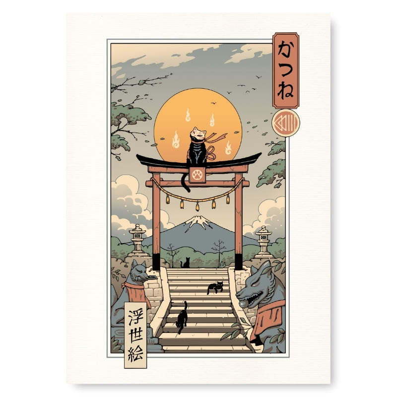 Sanktuarium Kotów Inari - japoński plakat Ukiyo-e A3