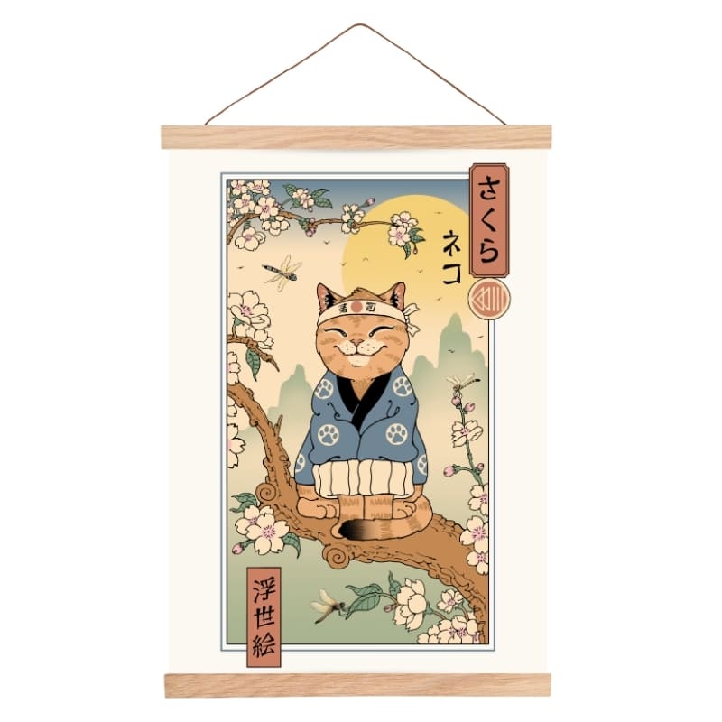 Ukiyo-e Neko Sakura - japoński plakat A3