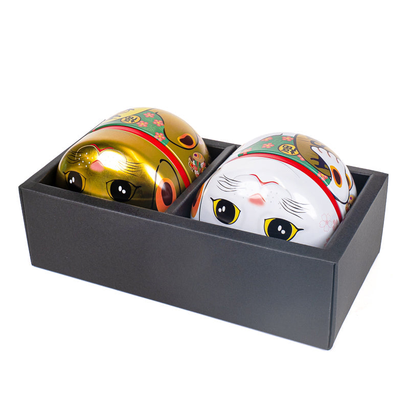 Zestaw 2 Metalowych Puszek na Herbatę - Maneki Neko