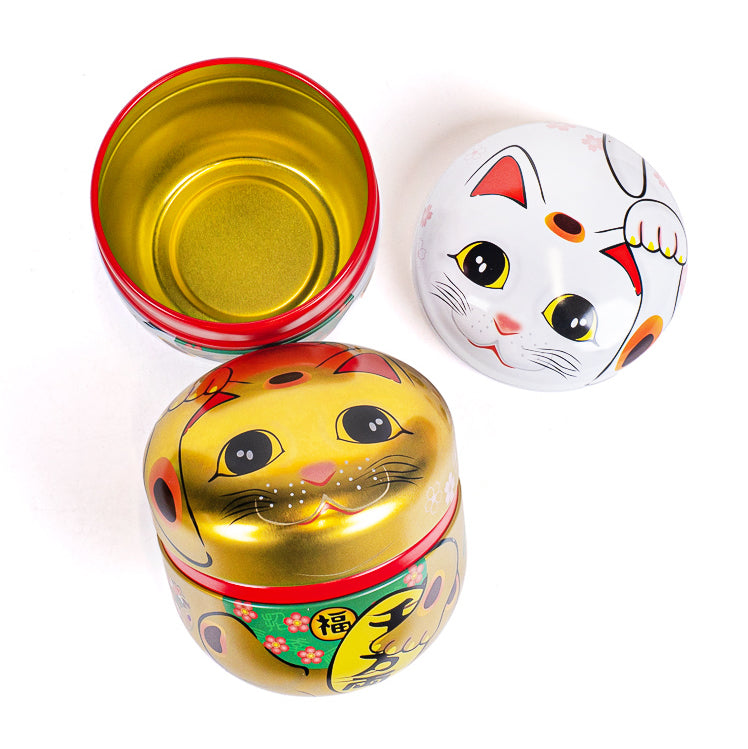 Zestaw 2 Metalowych Puszek na Herbatę - Maneki Neko