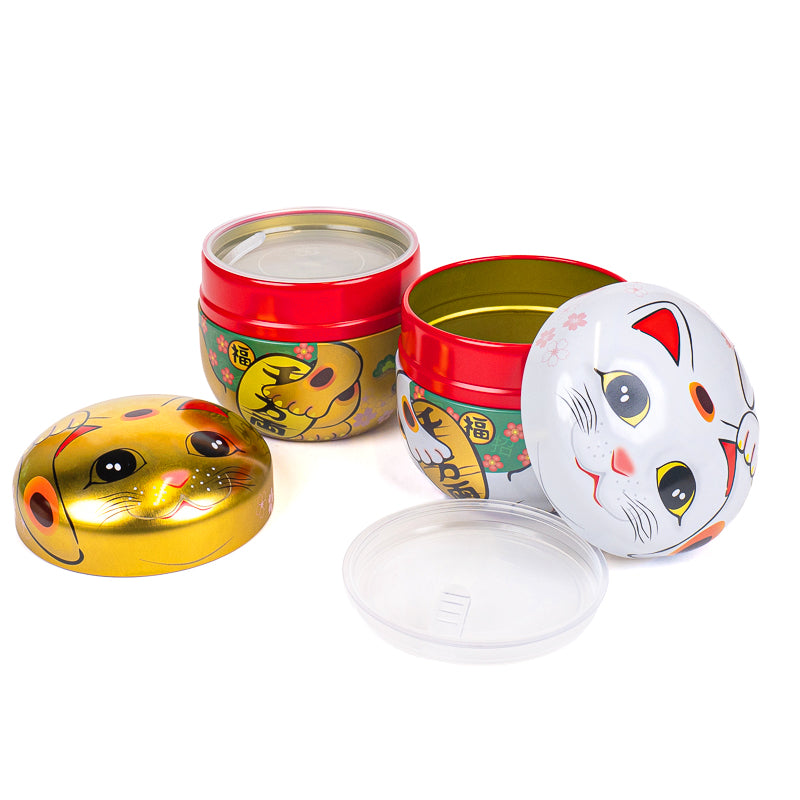 Zestaw 2 Metalowych Puszek na Herbatę - Maneki Neko