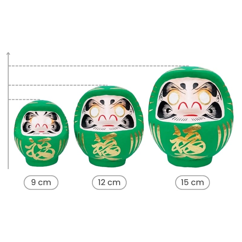 Zielona japońska Daruma od 9 do 15 cm
