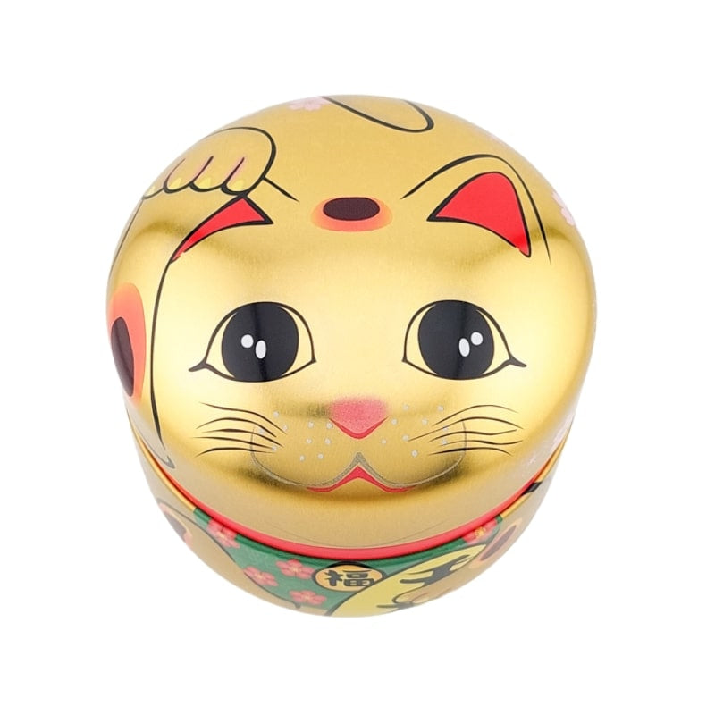 Złote metalowe pudełko na herbatę Maneki Neko
