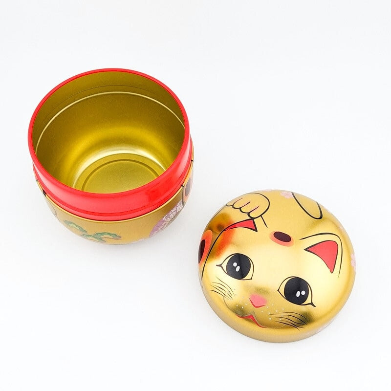 Złote metalowe pudełko na herbatę Maneki Neko