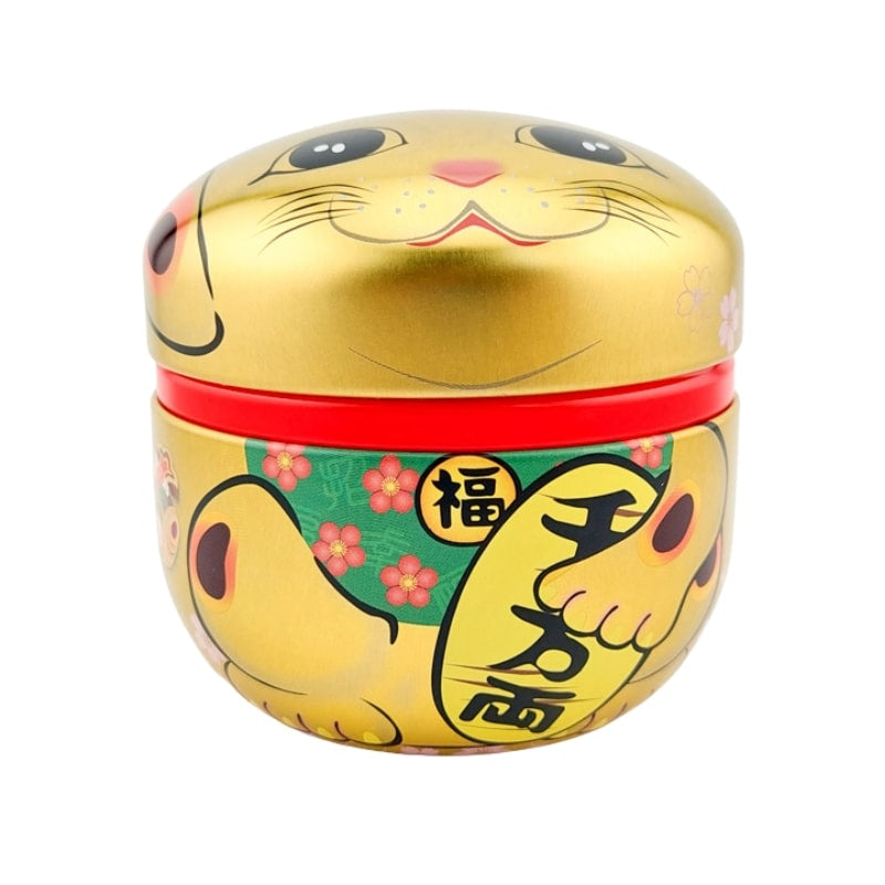 Złote metalowe pudełko na herbatę Maneki Neko